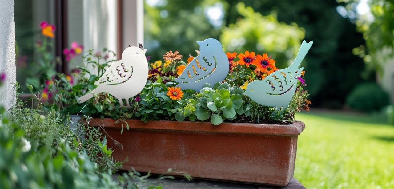 Verzinkte Gartenstecker mit Tiermotiven setzen farbenfrohe Akzente in Beeten KNOBLOCH Rankgitter und Gartenstecker vereinen Design, Funktion und (Foto: Max Knobloch Nachf. GmbH)